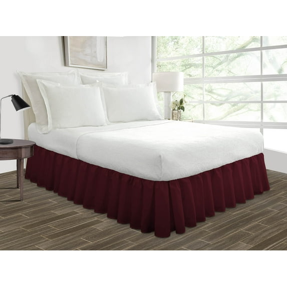 Three Quarter Size Tailored Drop Ruffled Solid Bed Skirt with Adjustable Elastic Belt Microfiber Fabric Fade & Wrinkle Resistant Bed Frame Cover Easy to Fit & Care (24 Inch Drop, Wine)