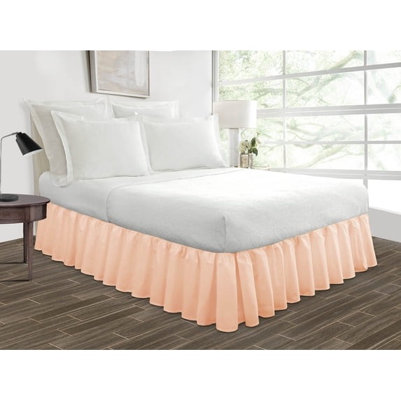 Three Quarter Size Tailored Drop Ruffled Solid Bed Skirt with Adjustable Elastic Belt Microfiber Fabric Fade & Wrinkle Resistant Bed Frame Cover Easy to Fit & Care (26 Inch Drop, Peach)