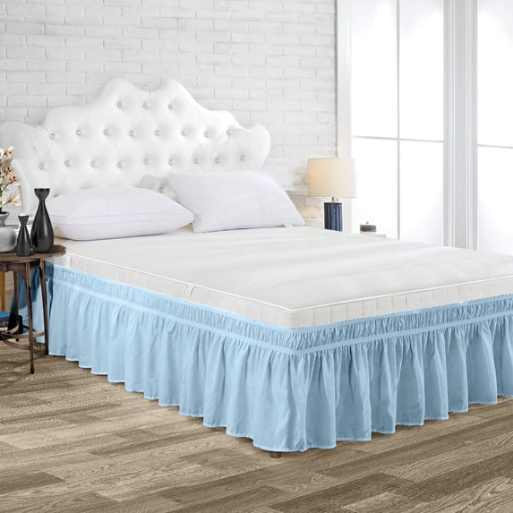 Three Quarter Size Tailored Drop Wrap Around Solid Bed Skirt with Adjustable Elastic Belt Microfiber Fabric Fade & Wrinkle Resistant Bed Frame Cover Easy to Fit & Care (12 Inch Drop, Light Blue)