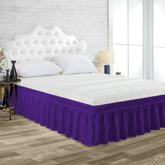 Three Quarter Size Tailored Drop Wrap Around Solid Bed Skirt with Adjustable Elastic Belt Microfiber Fabric Fade & Wrinkle Resistant Bed Frame Cover Easy to Fit & Care (19 Inch Drop, Purple)