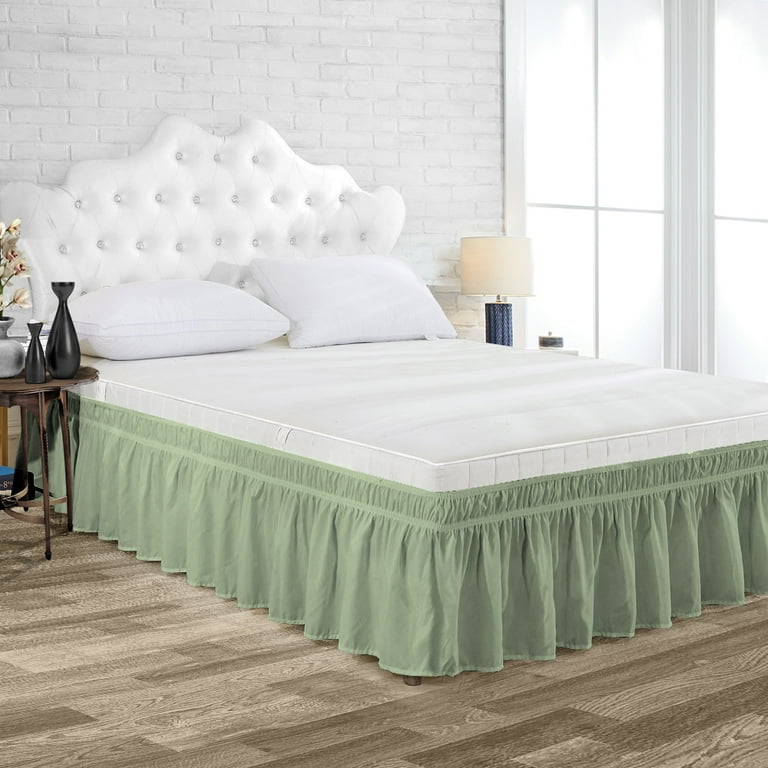 Three Quarter Size Tailored Drop Wrap Around Solid Bed Skirt with Adjustable Elastic Belt Microfiber Fabric Fade Wrinkle Resistant Bed Frame Cover Easy to Fit Care 20 Inch Drop Moss
