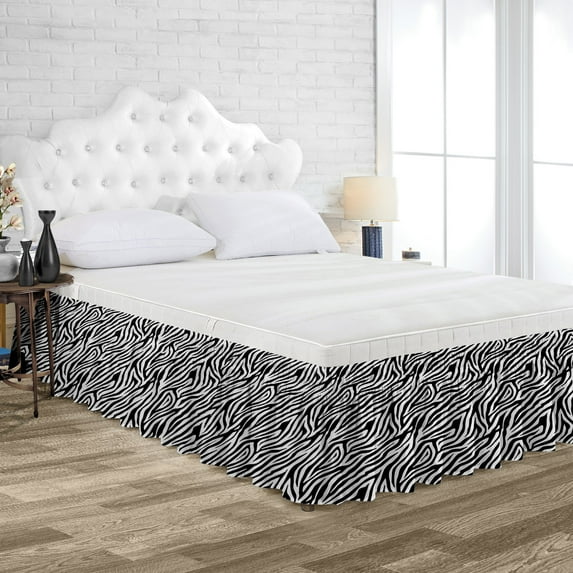 Three Quarter Size Tailored Drop Wrap Around Solid Bed Skirt with Adjustable Elastic Belt Microfiber Fabric Fade & Wrinkle Resistant Bed Frame Cover Easy to Fit & Care (9 Inch Drop, Zebra Print)