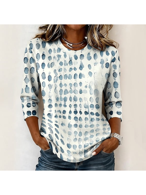Three Quarter Sleeve Shirts for Women Crew Neck Relaxed Fit Casual Top Pullover T-Shirt M