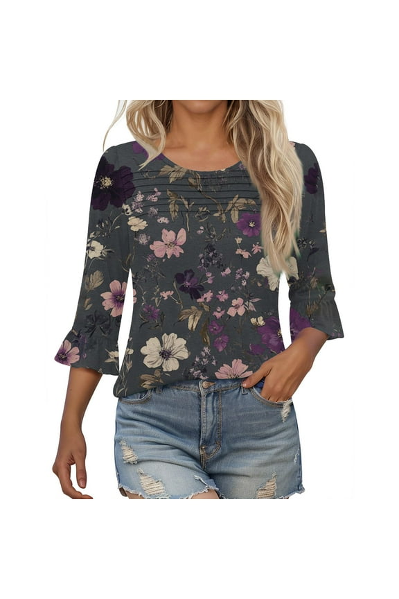 Three Quarter Sleeve Tops Women Crew Neck T Shirt Tops for Women Button Down Shirts for Women Todays Daily