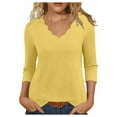 thumbnail image 1 of Three Quarter Sleeve Tops for Women Lettuce Trim V-Neck Ruffle Tunic Blouse for Lounge Sleepwear, 1 of 5
