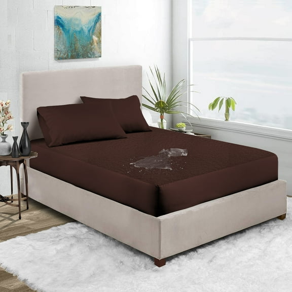 Three Quarter Waterproof Mattress Protector Soft & Breathable Terry Cotton RV Bunk and Truck Sleeper Fitted Style Chocolate Fits up -8'' Deep Pocket, Skin-Friendly Mattress Protector