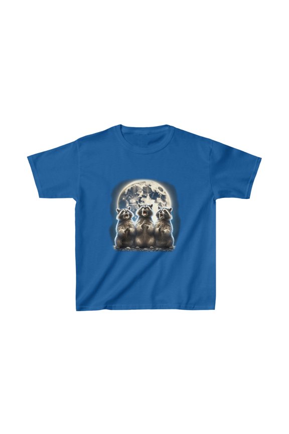 Three Raccoon Moon  Funny Weird Cursed Meme Kids Heavy Cotton Tee