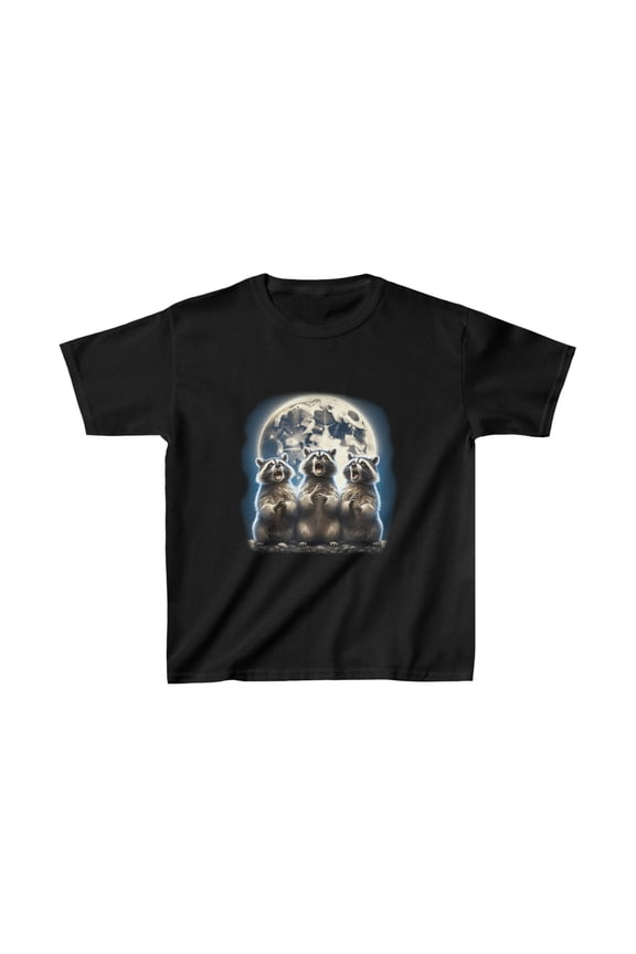 Three Raccoon Moon  Funny Weird Cursed Meme Kids Heavy Cotton Tee