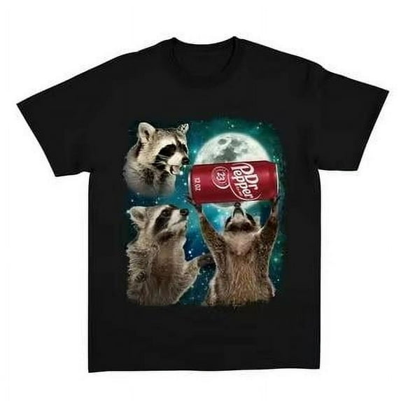 Three Raccoons Dr Pepper Vintage Graphic s, Retro Raccoon Moon Tshirt, Raccoon Lovers, Funny Raccon, Oversized Washed, Raccoon Gifts Unisex Comfort Tee T Shirt, Color: Black, Size: S