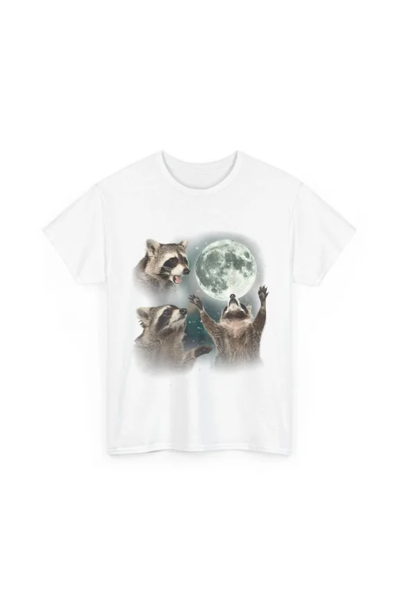 Three Raccoons Howling At The Moon Funny Cursed Meme Image Unisex T-Shirt N01808, up to size 5XL