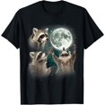 thumbnail image 1 of Three Raccoons Howling at Moon, Funny Wildlife, Weird Meme, Graphic, Short Sleeve T-Shirt, 1 of 5