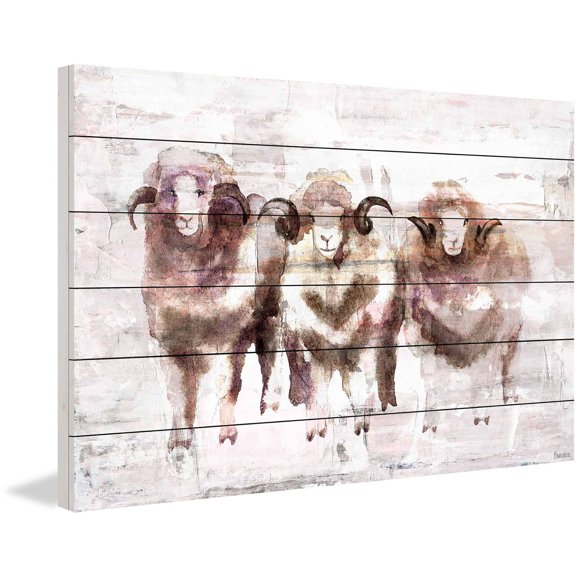 "Three Rams" Painting Print on White Wood