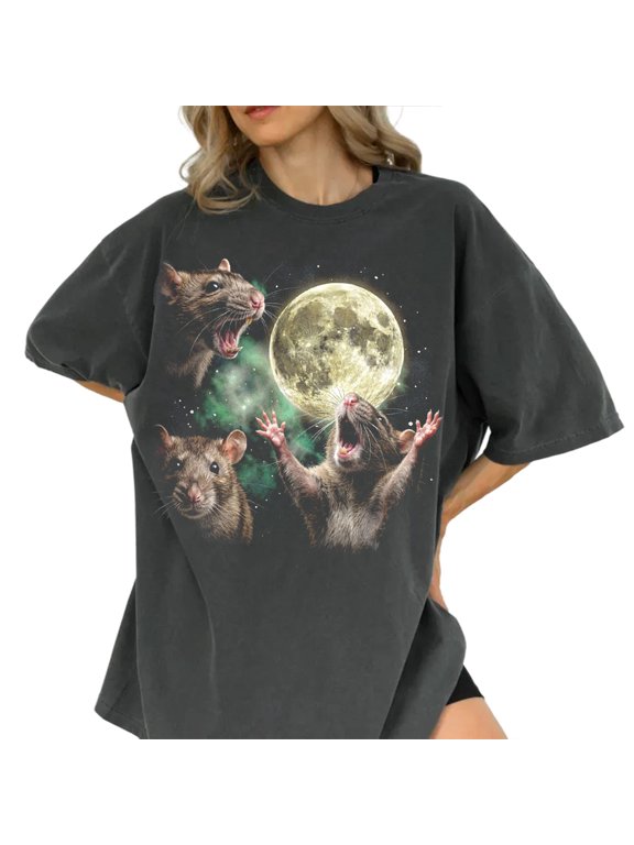 Three Rats Moon Comfort Graphic Casual T-Shirt for Men and Women
