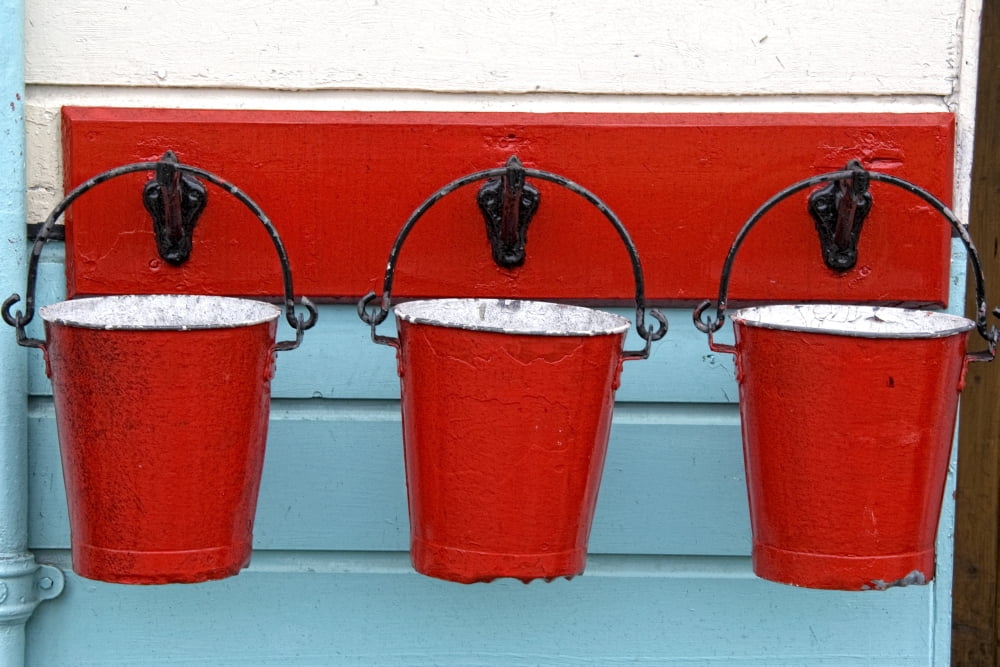 Three Red Buckets Canvas Art - John Short Design Pics (17 x 11)
