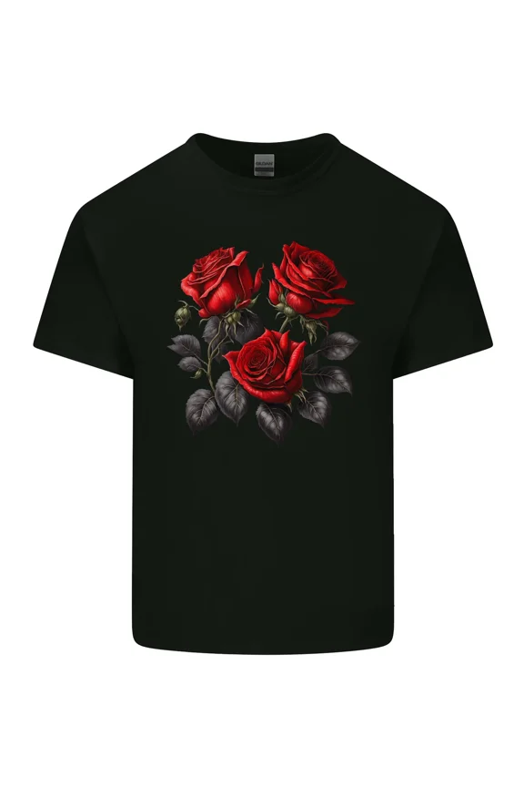 Three Red Roses In Gothic Goth Style With Dark and Unisex T-Shirt