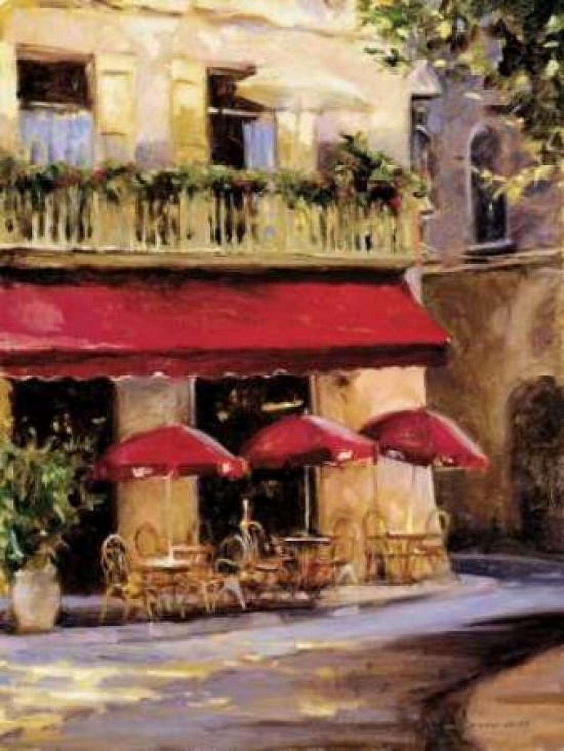 Three Red Umbrellas Canvas Art - Keith Wicks (18 x 24)