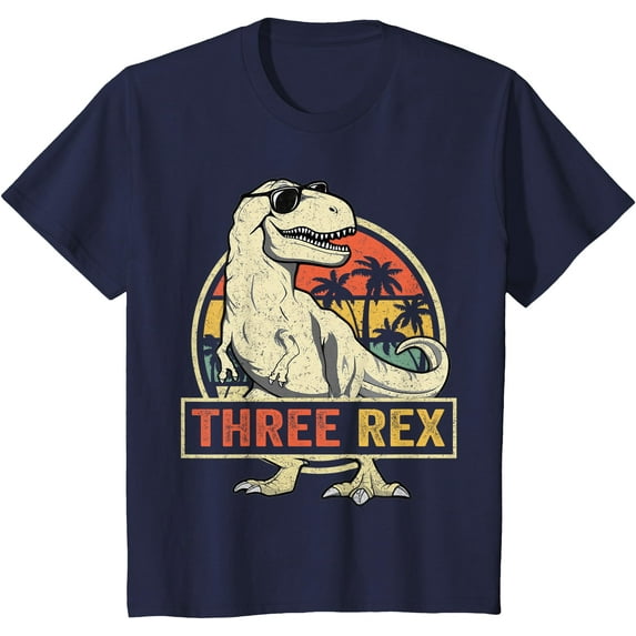 Three Rex 3rd Birthday Shirt Third Dinosaur 3 Year Old Unisex T-Shirt for Men Women Kids,Navy Color,Size YXS