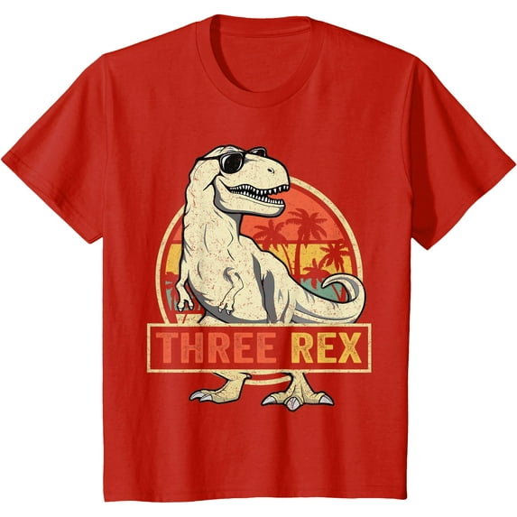 Three Rex 3rd Birthday Shirt Third Dinosaur 3 Year Old Unisex T-Shirt for Men Women Kids,Red Color,Size 4XL