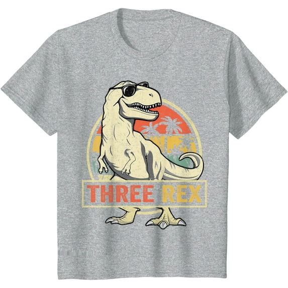 Three Rex 3rd Birthday Shirt Third Dinosaur 3 Year Old Unisex T-Shirt for Men Women Kids,Sport Grey Color,Size XL