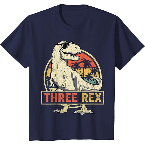 Three Rex 3rd Birthday Shirt Third Dinosaur 3 Year Old Unisex T-Shirt for Men Women Kids