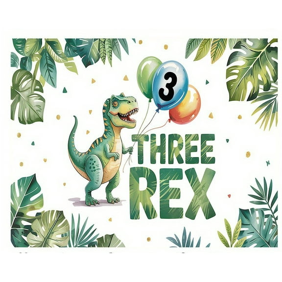 Three Rex Birthday Backdrop for Boys Watercolor Dinosaur 3rd Birthday Photography Background Greenery Tropical Leaves Dino 3 Years Old Birthday Party Decorations Banner Supplies Photo Booth Props