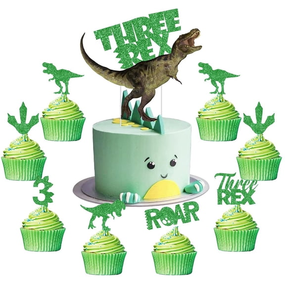 Three Rex Birthday Decorations - Cake&Cupcake Toppers 25 Pcs for Boys Girls Dinosaur 3rd Birthday Party Decorations, Roar Im 3, Im Roaring Three Birthday Party Supplies