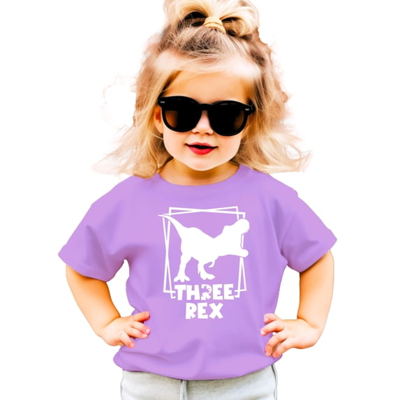 Three Rex Square T-Rex Dinosaur 3rd Birthday Shirts for Baby Toddler & Youth Boys & Girls Purple Shirt 3T