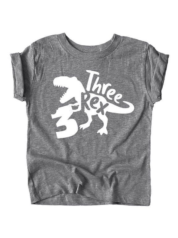 Three Rex T-Rex Chomp 3rd Birthday T-Shirts for Baby Girls and Boys Third Birthday Outfit Granite Heather Shirt 5-6