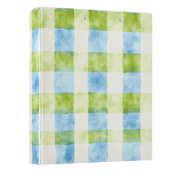 Three Ring Binder Aqua Green Check 1.5 Inch Round Binder D-Rings for Office Supplies and More