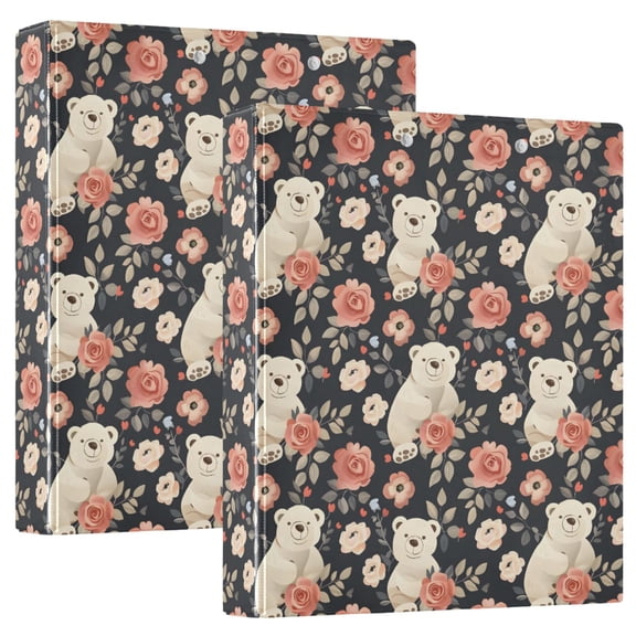 Three Ring Binder Bears and Beautiful Roses 1.5 Inch Round Binder D-Rings for Office Supplies and More