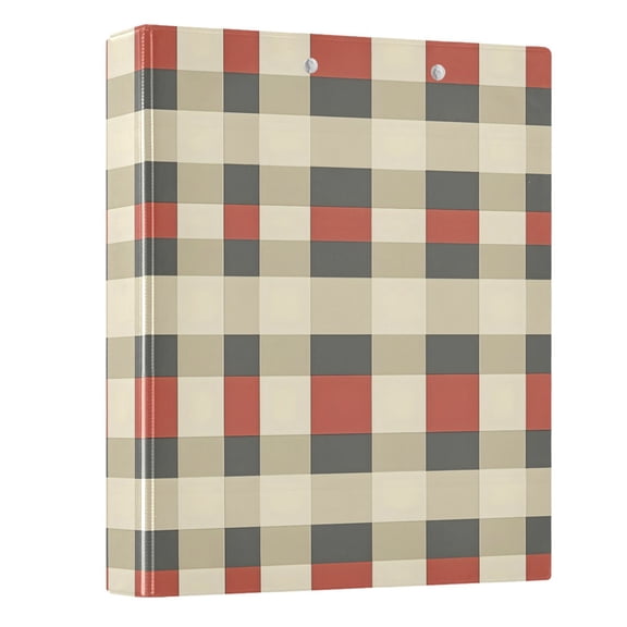 Three Ring Binder Beige Red Check 1.5 Inch Round Binder D-Rings for Office Supplies and More