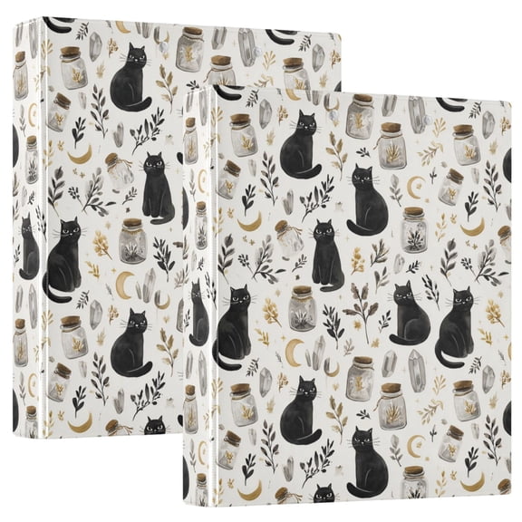 Three Ring Binder Black Cat and Plants 1.5 Inch Round Binder D-Rings for Office Supplies and More