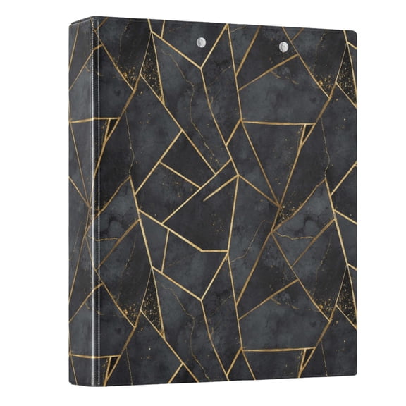 Three Ring Binder Black and Gold Abstract Marble 1.5 Inch Round Binder D-Rings for Office Supplies and More