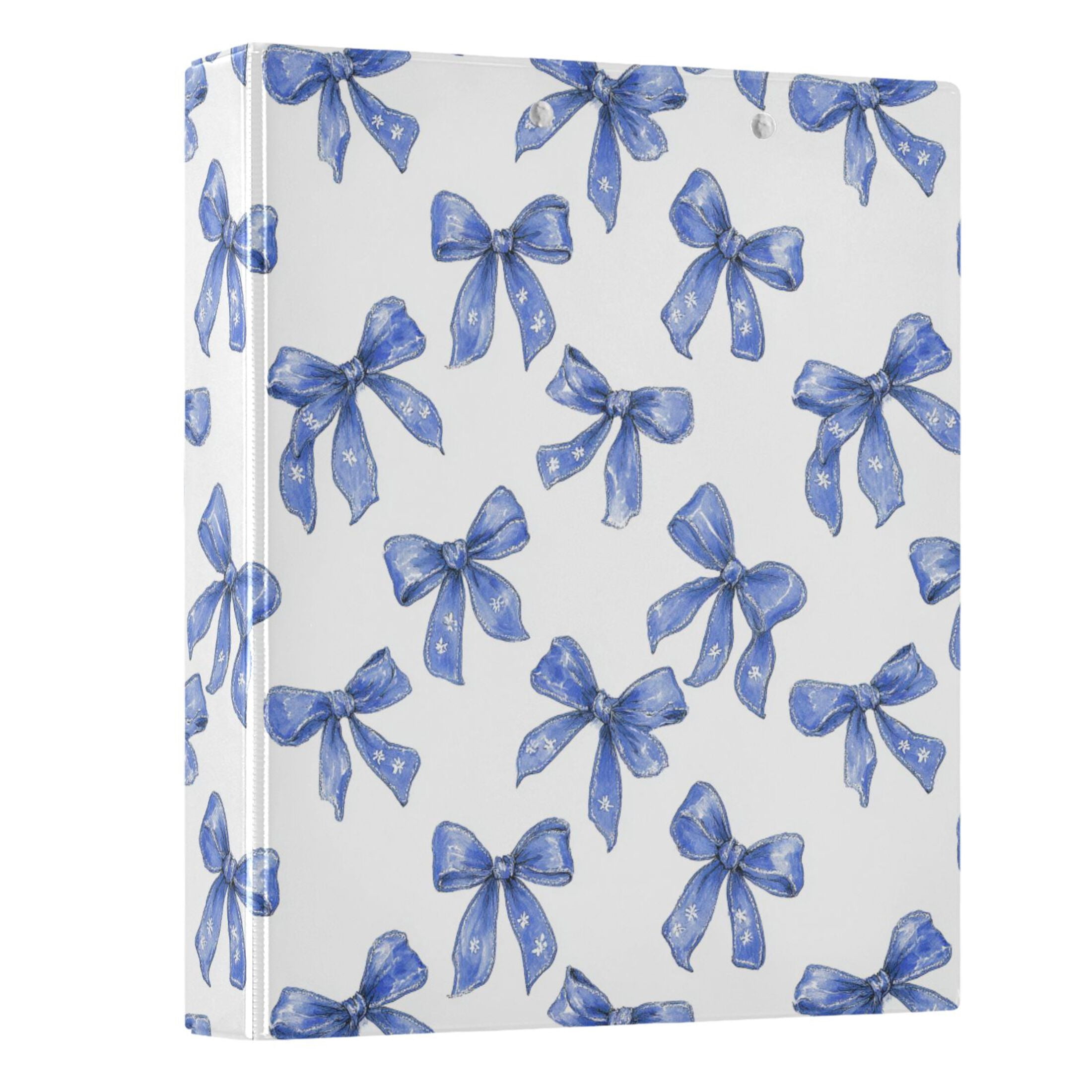 Three Ring Binder Blue Bows and Flower 1.5 Inch Round Binder D-Rings for Office Supplies and More