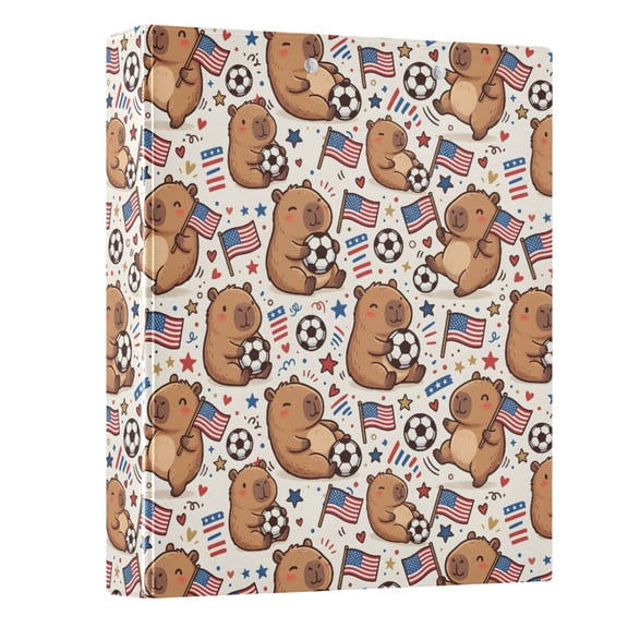 Three Ring Binder Capybara American Flag 1.5 Inch Round Binder D-Rings for Office Supplies and More