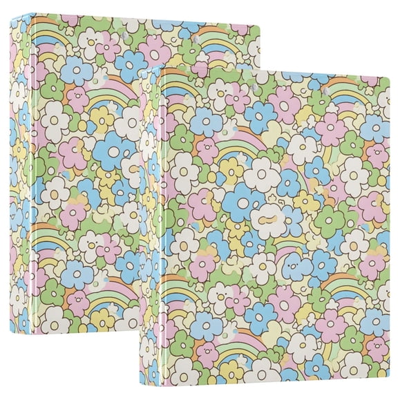 Three Ring Binder Cartoon Flower Rainbow 1.5 Inch Round Binder D-Rings for Office Supplies and More