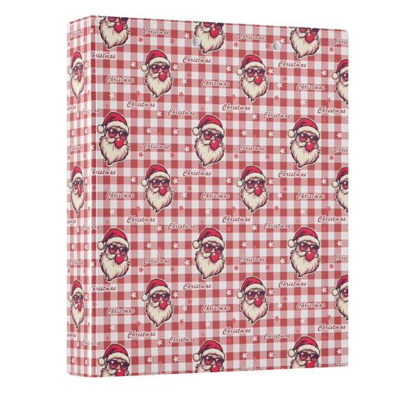 Three Ring Binder Cute Father Christmas Checkered Background Pattern 1.5 Inch Round Binder D-Rings for Office Supplies and More