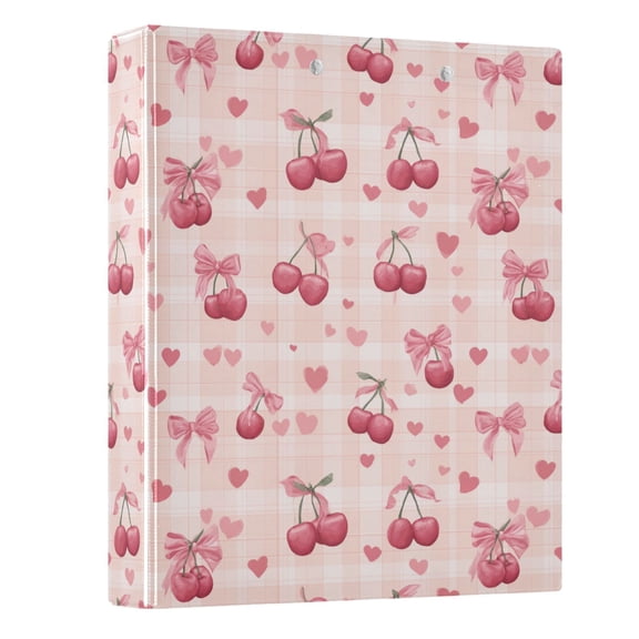 Three Ring Binder Cute Pink Cherries with Bows 1.5 Inch Round Binder D-Rings for Office Supplies and More