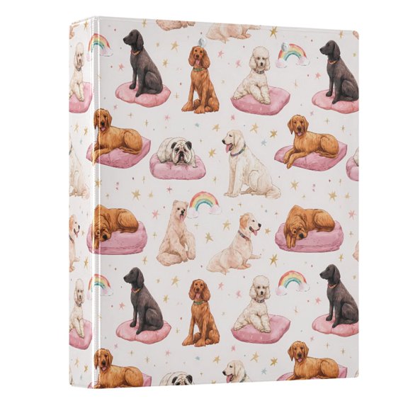 Three Ring Binder Dog Rainbow Stars 1.5 Inch Round Binder D-Rings for Office Supplies and More