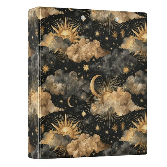 Three Ring Binder Golden Sun and Moon 1.5 Inch Round Binder D-Rings for Office Supplies and More