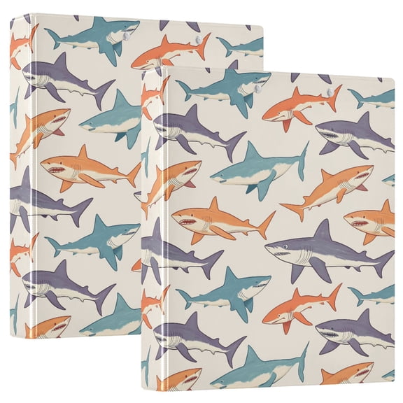 Three Ring Binder Hand Drawn Shark Pattern 1.5 Inch Round Binder D-Rings for Office Supplies and More