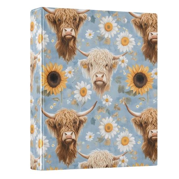 Three Ring Binder Highland Cow Sunflwoer 1.5 Inch Round Binder D-Rings for Office Supplies and More