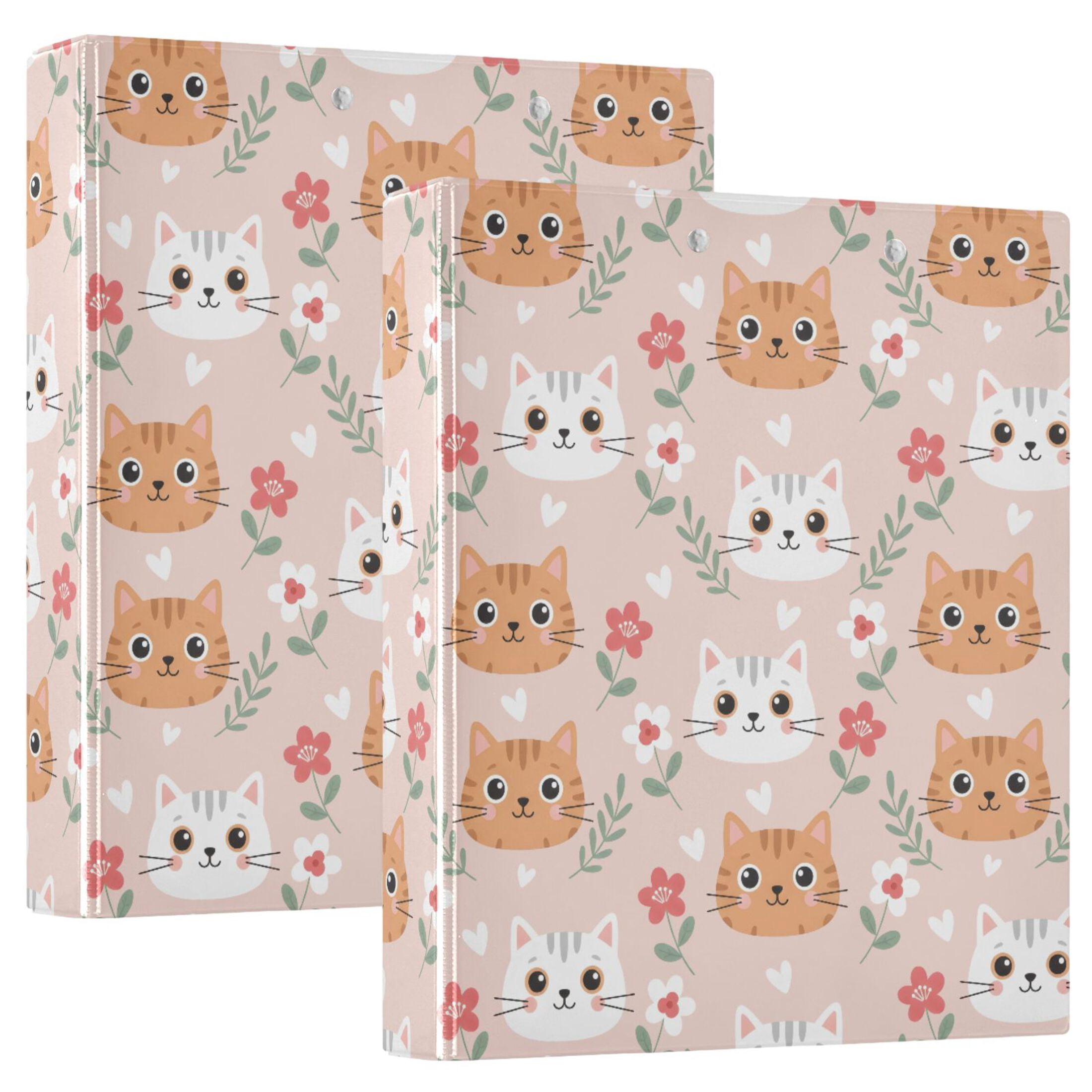 Three Ring Binder Kitten Flower Pattern 1.5 Inch Round Binder D-Rings ...