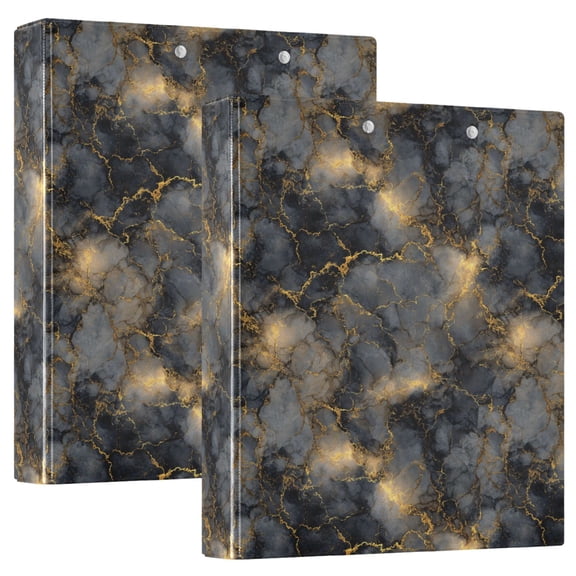 Three Ring Binder Marble Black Gold Art 1.5 Inch Round Binder D-Rings for Office Supplies and More
