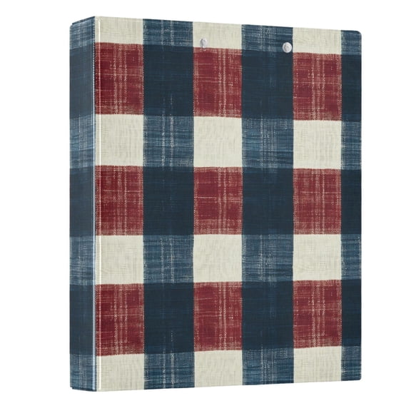 Three Ring Binder Navy Red Check 1.5 Inch Round Binder D-Rings for Office Supplies and More