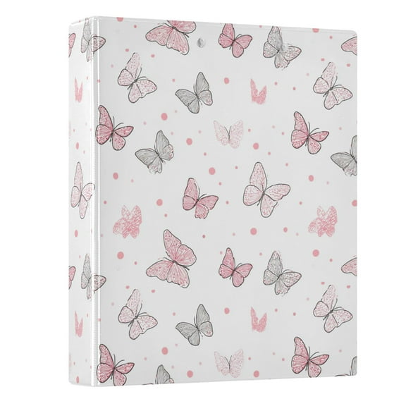 Three Ring Binder Pink Butterfly 1.5 Inch Round Binder D-Rings for Office Supplies and More