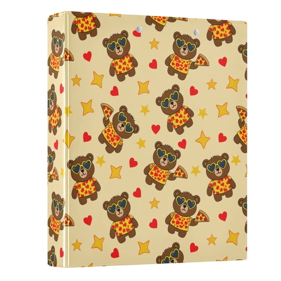 Three Ring Binder Pizza Bear 1.5 Inch Round Binder D-Rings for Office Supplies and More
