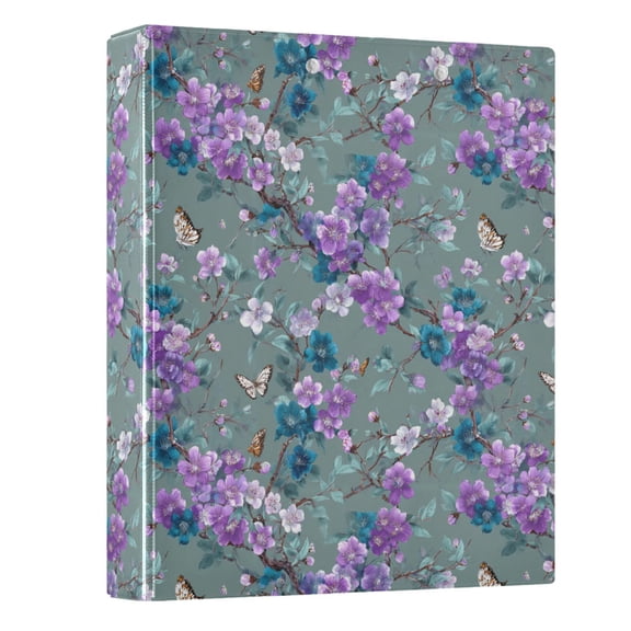 Three Ring Binder Purple Cherry Blossoms 1.5 Inch Round Binder D-Rings for Office Supplies and More