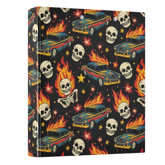 Three Ring Binder Racing Car Skull Fire 1.5 Inch Round Binder D-Rings for Office Supplies and More