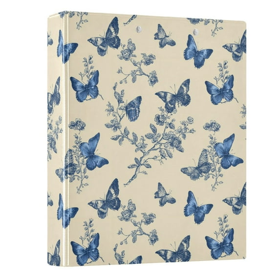 Three Ring Binder Retro Blue Butterflies 1.5 Inch Round Binder D-Rings for Office Supplies and More